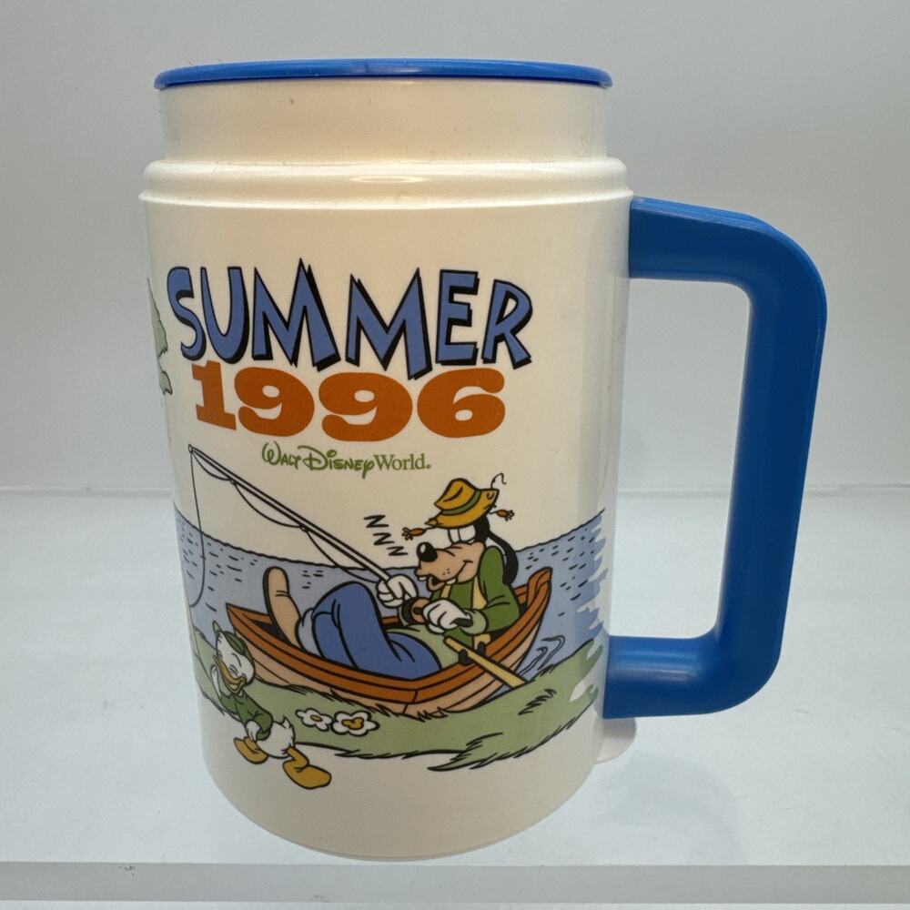 Vintage Walt Disney World Whirley Summer 1996 Travel Mug 90s Goofy Donald (B)